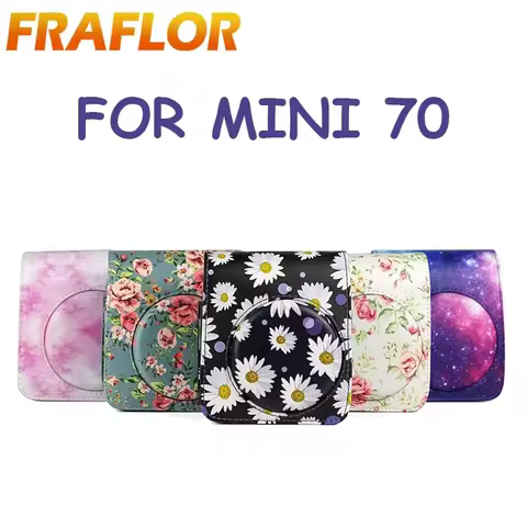 For Fujifilm Instax Mini 70 Flower Starry Night Camera Case Bag with Shoulder Strap Case PU Leather 
