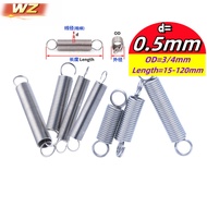304 stainless steel Tension spring/spring d=0.5mm,OD3/4mm,L=15~120mm tension springs with hooks,appl