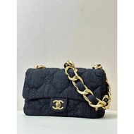 Chanel Diamond Check Fabric Thick Chain Leather Wear Chain Gold Buckle Gold Jewelry Chain Fabric Sho