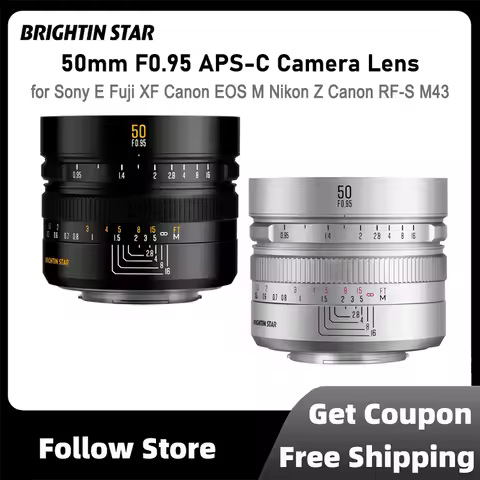 Brightin Star 50mm F0.95 APS-C Mirrorless Camera Lens Portrait for Sony E Fujifilm XF Canon EOS M Ni
