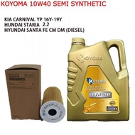 KIA CARNIVAL YP 16y-19y , HYUNDAI STARIA 2.2 , SANTA FE CM DM  OIL FILTER+ KOYOMA 10W40 SEMI  SYNTHE