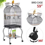 Portable Bird Cage Metal Rolling Bird Cage With 2 Feeders And 2 Wooden Perches, Black Bird Cages &amp; Nests