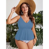 Plus Size Two Piece Swimsuit Bikini Set Rib Type Powder Blue 1XL | 2XL