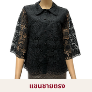 เสื้อลูกไม้ผ้าฝ้ายคอตตอน ซับในลินิน ผู้ใหญ่ อก 38 40 42 44 46 48 50 อินกะออย In Ka Oil สีดำ/ชา/ครีม/กลีบบัว แม่ สตรีทำบุญ ไปวัด งานบวช งานแต่ง (FRS001)