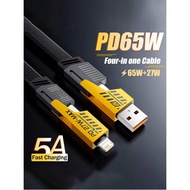 1 cáp'sạc nhanh 65W 4 trong 1 nhiều đầu bện, tương thích với iPhone 15/14/13/12/11 Pro Max Plus/XS/X