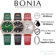 [Official Warranty] Bonia BNB10869 Series Women's 32mm Leather Strap Watch Water Resistant 30m Jam T