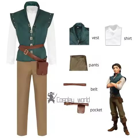 Flynn Rider Cosplay Tangled Rapunzel Prince Costume Uniform Suits Halloween Carnival Party Clothing 