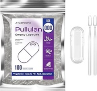 ATLEMISME Pullulan Empty Capsules, Size 000-100 Pieces, Empty Capsules for Filling with 2 Micro Spoo