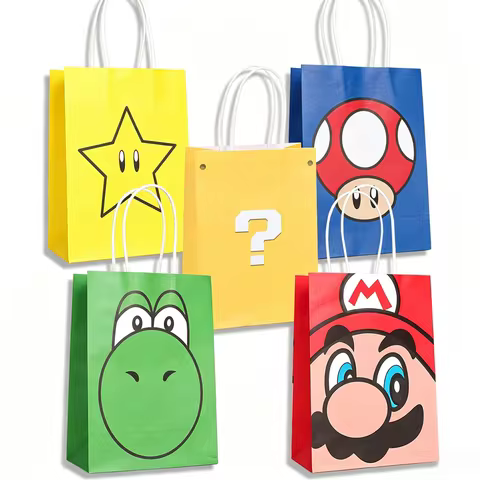 Super Mario Party Favor Bags Mario Bros Themed Paper Gift Bags,Goodie Tote Bags for Kids Birthday Pa