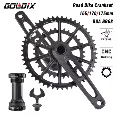 GOLDIX Ultralight Road Bike Crankset 165/170/175mm Crank Aluminum Alloy Hollow Bicycle Crankset Doub