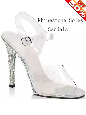12cm High Heel Shoes Modeling Performance Rhinestone Soles Stripper Fetish Sandals 5 inches Exotic D