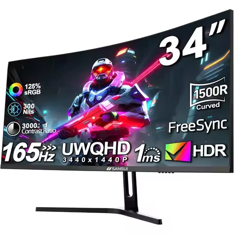 US Shipping 34 Inch Curved Gaming Monitor 3440x1440 165Hz 1500R HDR FreeSync 1ms