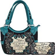 Embroidered Cross Scripture Bible Verse 2 Corinthians 12:9 Purse Studded Western Style Handbag Women