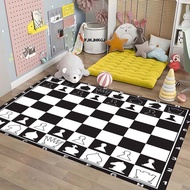 chess rug, square rug, fur rug, synthetic plush bedspread, furry living room