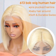 Chic 613 Blonde Wig 180% Density Straight Human Hair 13x4 Lace Frontal Comfortable Short Straight Bo
