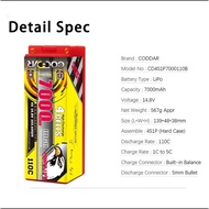 Coddar Lipo Battery 4S1P/14.8V/7000mAh/110C/XT90