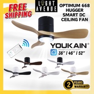 YOUKAIN Optimum 668 Hugger DC Smart Ceiling Fan YJ-668 36 / 46 / 52 inch Smart Life (LED Optional)