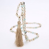 Boho Style Necklace 6mm Matte Amazonite Knotted 108 Mala Beads Necklace Meditation Yoga Prayer Jewel