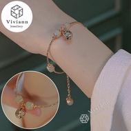 Viviann Original Hetian Jade Bracelet 18k Gold Plated Womens Bracelet bell Pendant Tag Charms Bracel