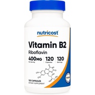 Nutricost Vitamin B2 (Riboflavin) 400mg, 120 Capsules - Gluten Free,