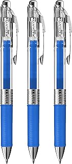 Pentel EnerGel Pure BL77TLE - Retractable Liquid Gel Ink Pen - 0.7mm - Blue - Pack of 3