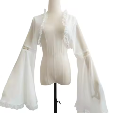 Mesh Sheer Lace Bolero Shrugs Bridal Elf Costume Long Flared Sleeves Ruffle Shawl Cover Ups Lolita O