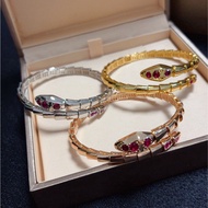 【High version 1: 1】bv new 18k gold powder jewel snake bracelet female simple classic bracelet AU750 