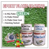 GREEN FLAKE • Epoxy Flake Coating Set c/w Painting Toolset • Refurnishing Floor • No Hacking • Waterproofing