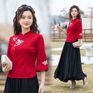 Republic of China Style Womens Clothes Tang Suit Chinese Style Young Style Retro Hanfu Improved Cheongsam Chinese Button Knots Spring and Summer Shirt Top