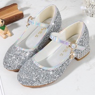 Children High Heels Fashion Piano Catwalk Performance Shoes Leather Shoes Girls Princess Shoes Sequi