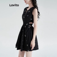 TEAWATEW Lovito Women Cut Out Belted Dress LNA31170 (Black) WE523