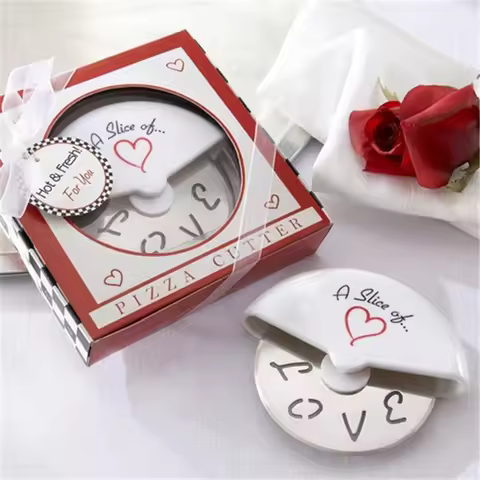20 PCS A Slice of Love Stainless Steel Pizza Cutter in Miniature Pizza Box Baby Shower Gifts & Weddi