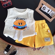 Babyonline(Y521)M6 เสื้อผ้าแฟชั่นเด็ก เสื้อแขนกุดกางเกงขาสั้นเด็กผู้ชายและเด็กผู้หญิงลายการ์ตูน ผ้าฝ