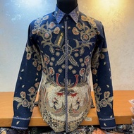 KEMEJA Men's batik shirt, semi-suit model, premium long-sleeved dobby material, navy color, esemmu b