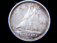 銀幣-Canada-1940年加拿大藍鼻子號(Bluenose)雙桅八帆式漁帆船壹毫(Silver Cents)銀幣(英皇佐治六世像,二戰時期)