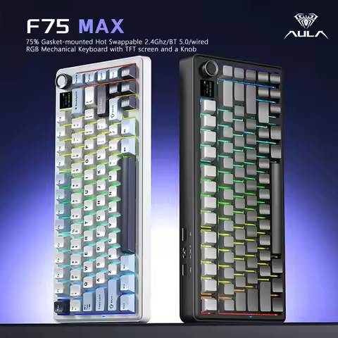 AULA F75 MAX 2.4G Wireless/Bluetooth/Wired Gaming Mechanical Keyboard Hot-Swap RGB 75% 81 Keys Offic