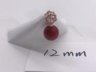 1127天然珍珠貝珠貝寶珠珍珠墜子南洋珍珠貝墜子紅珊瑚色12mm花型碎鑽玫瑰金款