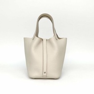 HERMES Picotin18菜籃子8L冰川白TC皮B刻銀扣肩背包