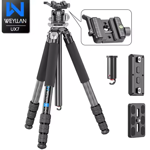 WEYLLAN UX7 Compact Carbon Fiber Tripod Professional Travel Tripod with Quick Release Clamp Compatib