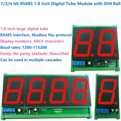 DC 12V 24V 1.8 inch 1-4 Bit ASCII Characters Letters Display Module with DIN Shell RS485 Modbus RTU 