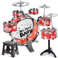 6-Piece Kids Drum Set Drum Kit Jazz Drum Set With Folding Step Stool Cymbal Pedal Drumsticks Percussion Musical Instrument