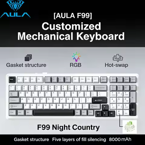 AULA F99 Mechanical Keyboard 99 Keys Three Mode 2.4G Wireless Bluetooth Wired Gasket Mount Hot Swap 