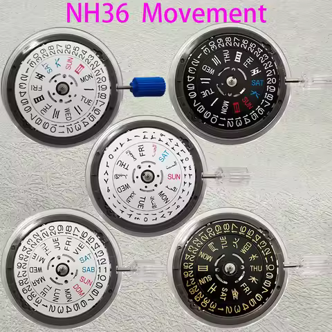 Japan Genuine NH36 Movement Multilingual Datewheel Crown at 3.0/3.8/4.1/O'clock NH36A Movement Day-D