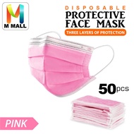 M MALL 50pcs 3 ply PINK FACE MASK DISPOSABLE