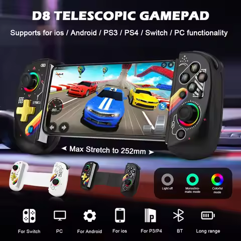 NEW D8 RGB Tablet Controller Wireless Handle For Switch Game Bluetooth-Compatible Stretch Joystick F