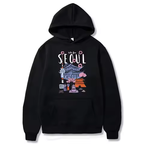 Seoul Beautiful Scenery Printed Hoodie Womens Warm Fleece Comfortable Hoodies Simple Soft Hoodie Str