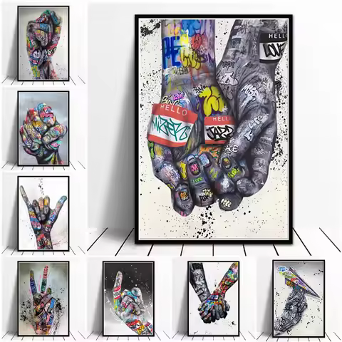 Large Size Pop Street Artwork Banksy Graffiti Art Couple Holding Hands Canvas Printings Paintings Pi