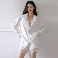 ชุดนอน Pearl lace pajamas (premium silk satin)