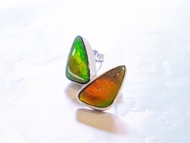 925純銀 加拿大三角形天然 斑彩石耳環