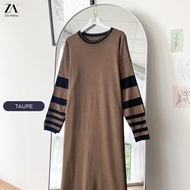 ZOE ARISSA MUSLIMAH DRESS WANITA Valery Stripe Dress Labuh Jubah Muslimah Knitted Material Dress Kni